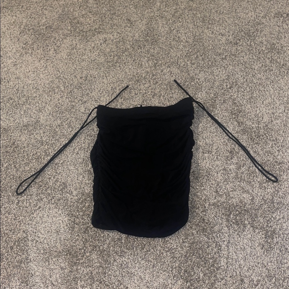 Black Ruched Strapless Mini Dress